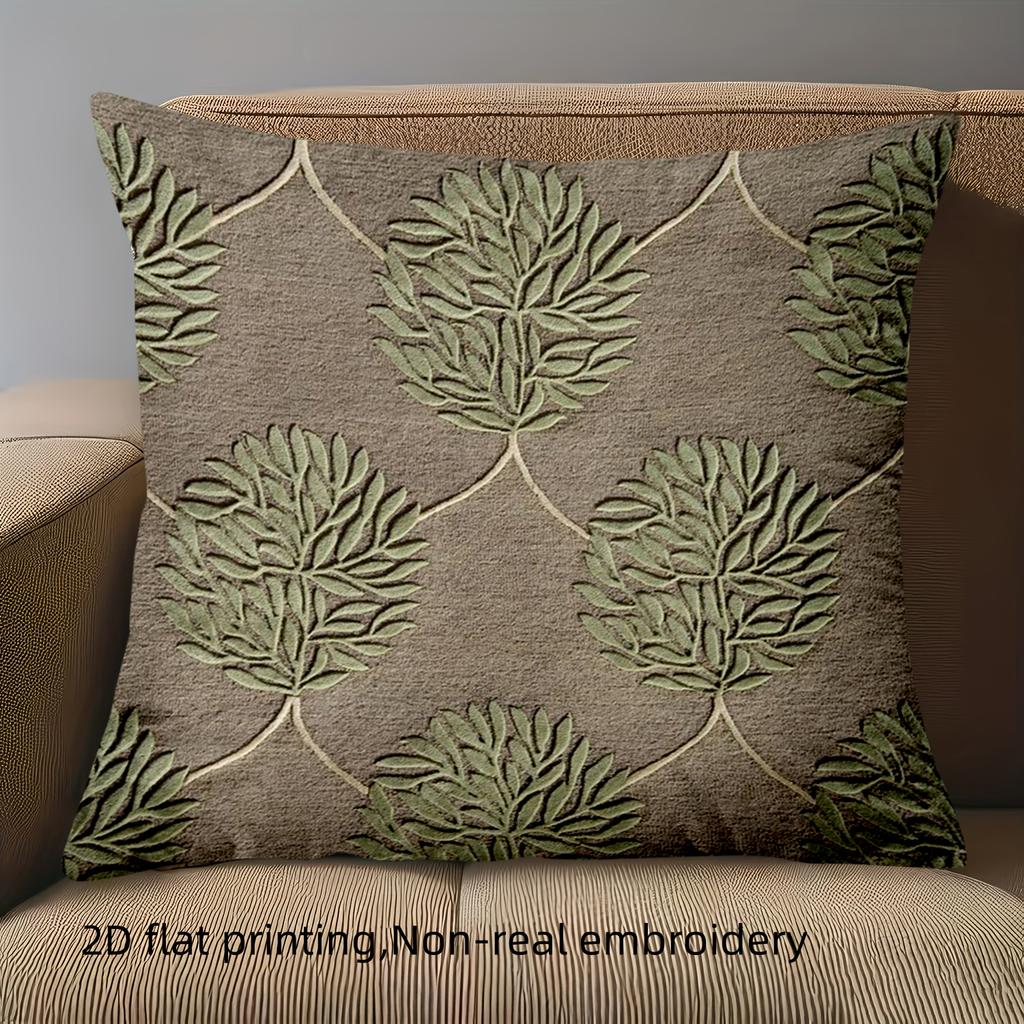 1 pillowcase 2D flat printing Brown Pillow with Leaf Pattern Embroidery Style Polyester pillowcase sofa decorative cushion cover
