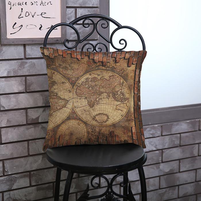 Vintage Ocean Map Pattern Cushion Cover Retro World Nautical Maps Cotton Linen Sofa Decoration Throw Pillow Case Cojines