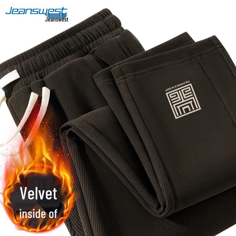 JEANSWEST Men's Corduroy Fleece-Lined Straight Leg Casual Pants