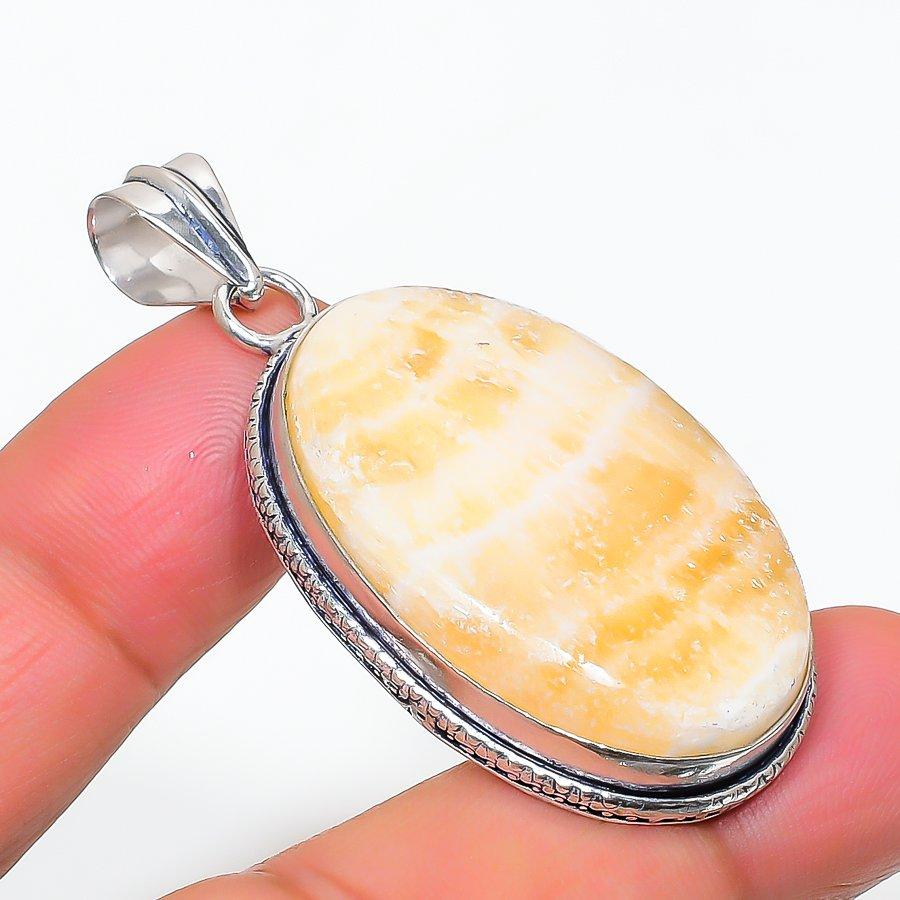 Natural Calcite Agate Gemstone Handmade 925 Steling Silver Jewelry Pendant 2.05" i3f57