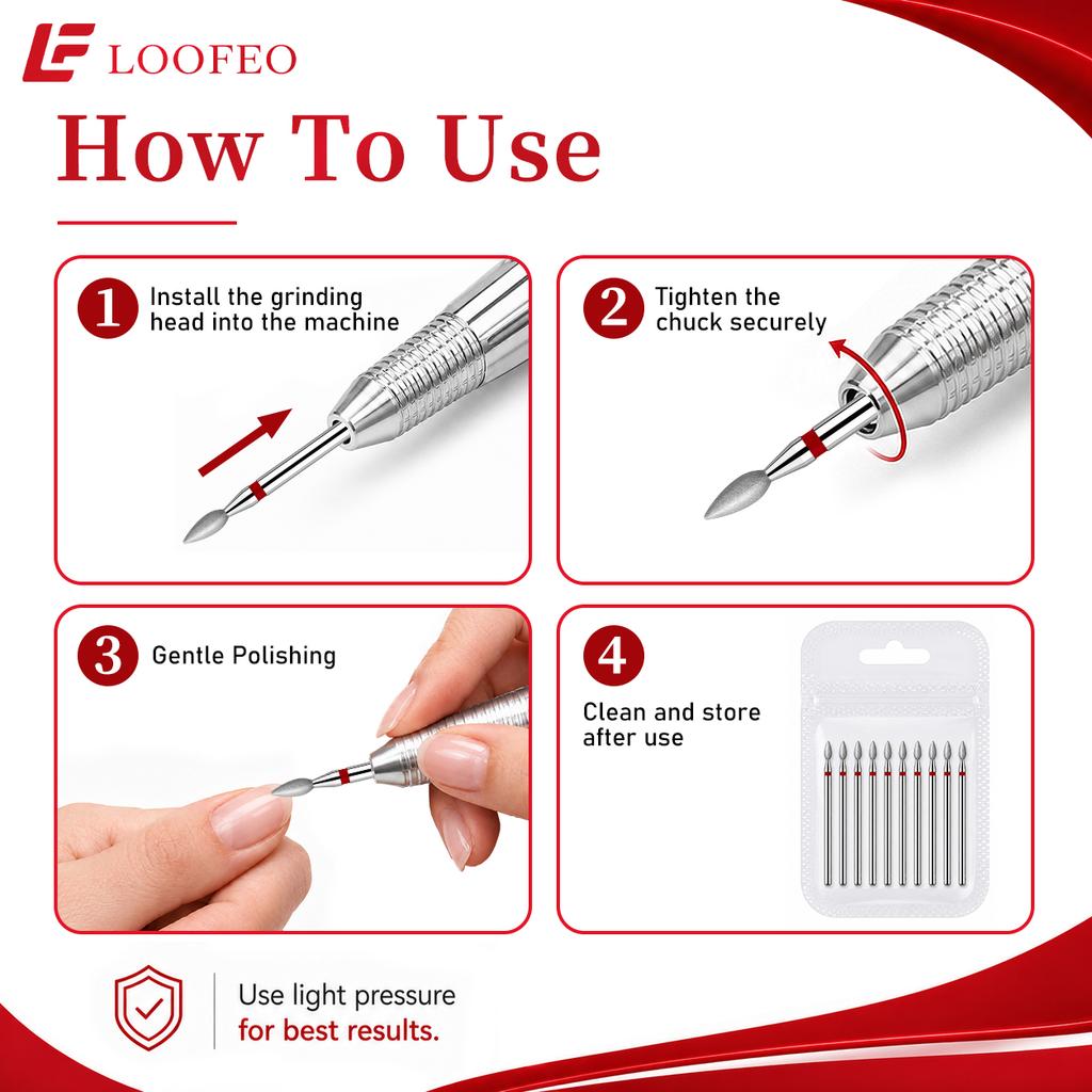10PCS Drop Shape Nail Milling Cutters Fine Grit Diamond Nail Drill Bit Set for Nail Prep Shaping Cuticle Cleaning Nail File Bit Sets Universal 2.35mm