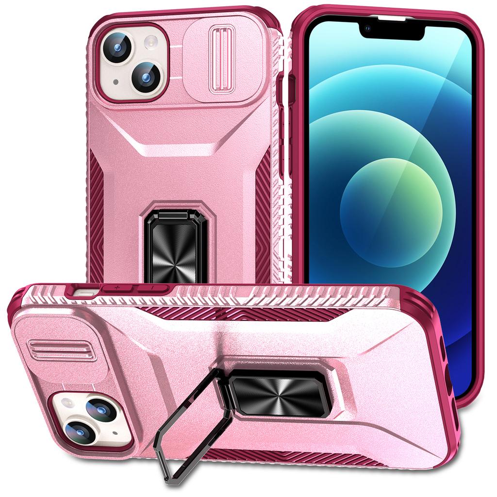 For iPhone 15 Plus/14 Plus Case Camshield Kickstand TPU+PC Anti-Slip Phone Cover