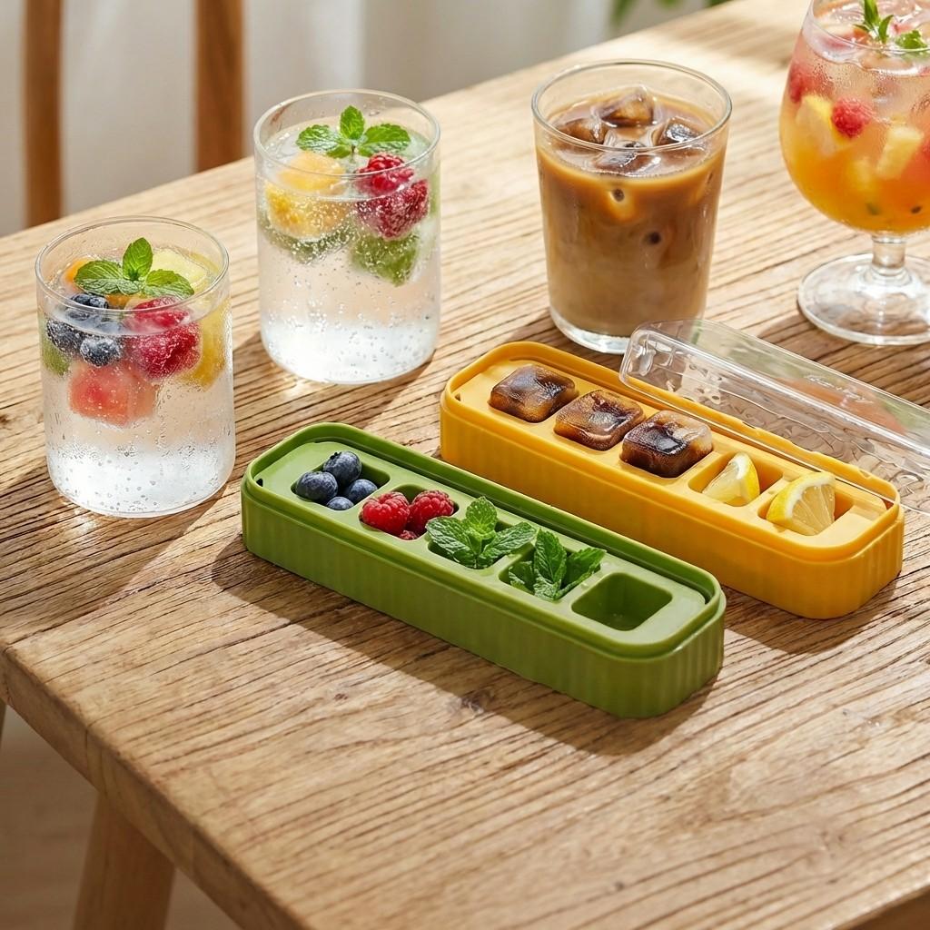 5 Grids Reusable Plastic Square Ice Cube Tray with Lid Whisky Cocktail Ice Mold Refrigerator Ice Cube Maker Kitchen Bar Tools