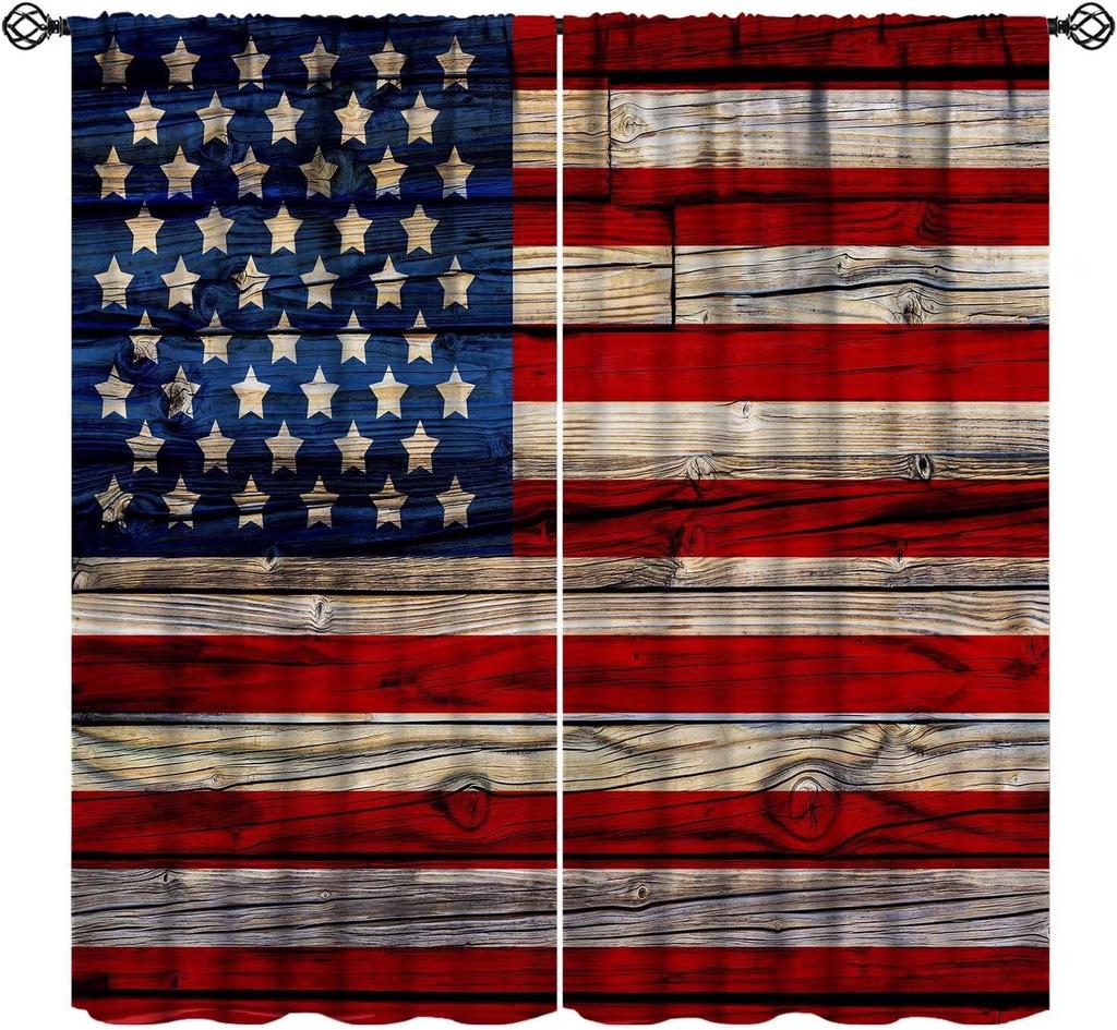 Farmhouse American Flag Curtains Boys Army Green Camo Vintage Stripe Us Print Window Kitchen Bedroom Curtain Polyester Ideal For Sleeping Area