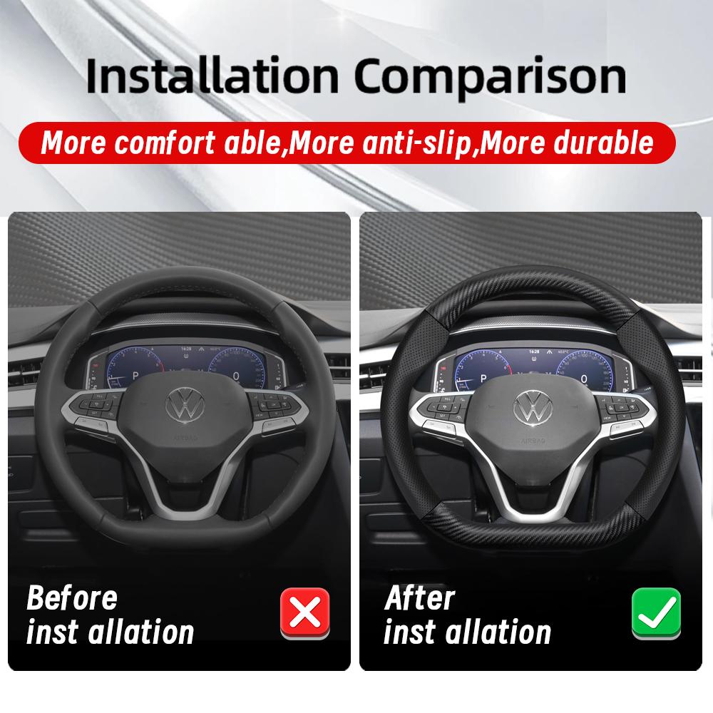 Suitable for Volkswagen Breathable Leather Matte Carbon Fiber Texture Steering Wheel Cover Suitable for Polo Golf 5 6 7 Gol Cc Passat B6 B8 Jetta