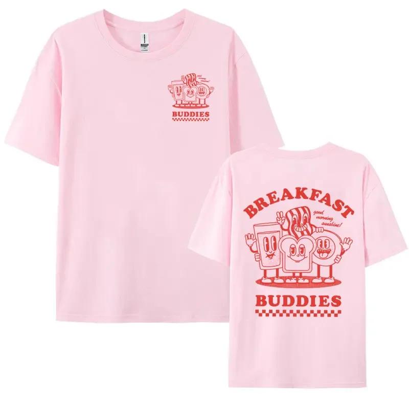 BREAKFAST BUDDIES Funny Cute Meme Graphic T-shirt Men Women's Fashion Hip Hop Cartoon T-shirts Casual Cozy Short Sleeve T Shirt