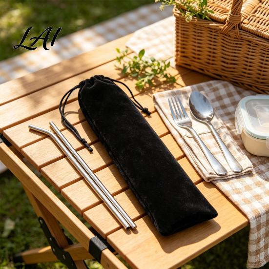 Portable Cutlery Storage for Picnic Drawstring Bag Reusable Utensil Pouch Washable Eco Friendly Travel Organizer Chopsticks Spoons And Straws Holder