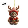 Holiday Gift Packaging Embellishments Santa Cat Christmas Ornament, Acrylic Car Mirror Hanging Decor with Rearview Accessories Reindeer Antlers,