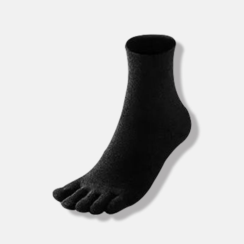 Spring-Autumn Five-Toe Cotton Socks: Solid Color, Antibacterial, Anti-Odor, Non-Slip, Mid-Calf, Unisex.