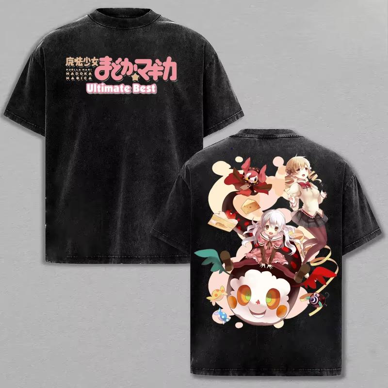 Anime Kyubey Puella Magi Madoka Magica T Shirt Washed Cotton T-Shirt Vintage for Men Women Tops Streetwear Graphic Tee Shirt
