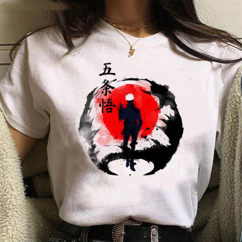 Goth Kläder Gojo Grafisk T-shirt Anime Jujutsu Kaisen Rolig Sommar T-shirt för Kvinnor Japanska T-shirts Tecknad Kvinno T-shirts