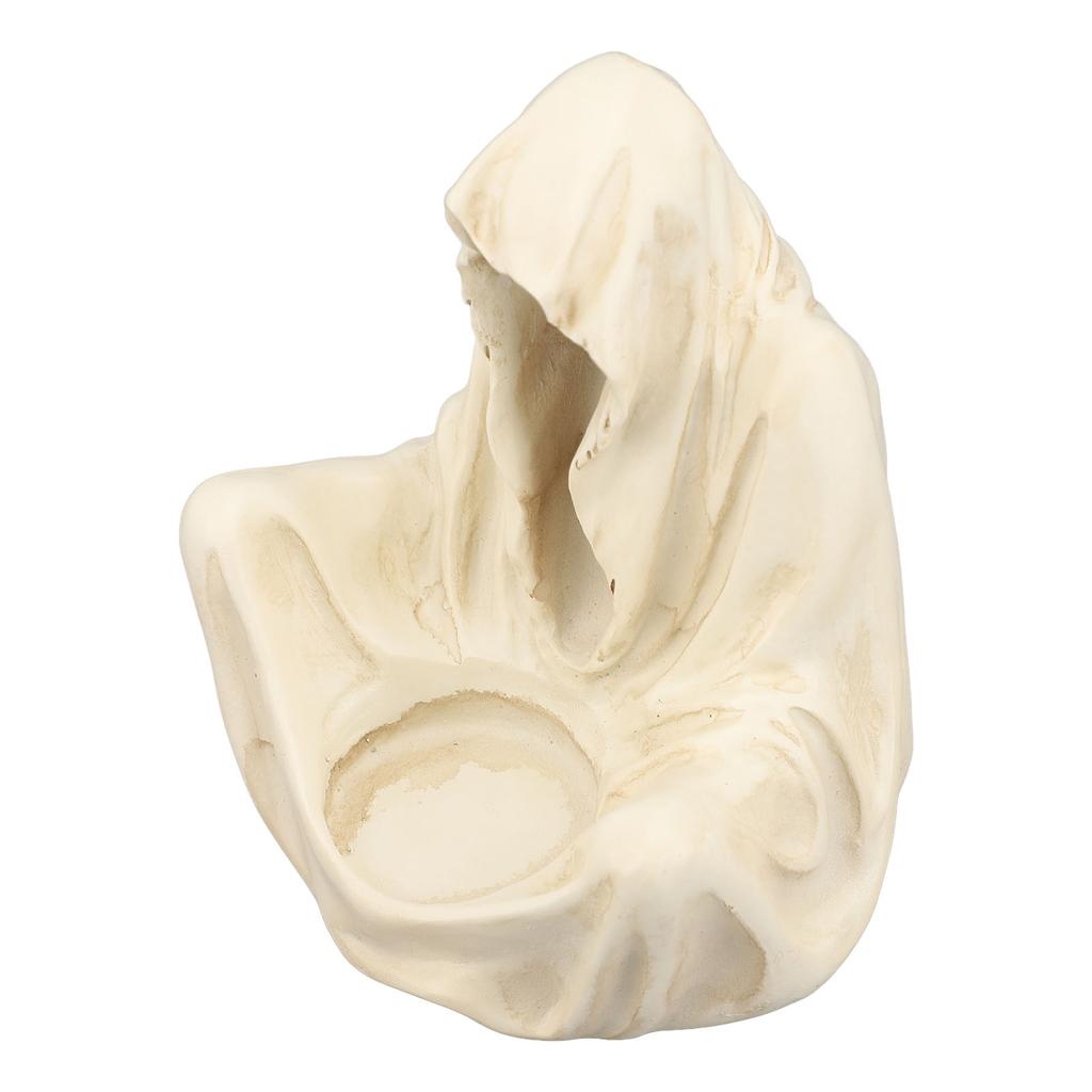 Reaper Sitting Candle Holder White Resin Death Robe Sculpture Spooky Decorative Gothic Tea Light Can
