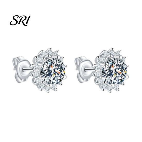 Cubic Zirconia Studs 1 Pair Stud Earrings Sunflower Shape Women Inlaid Ear Geometric Jewelry Gift