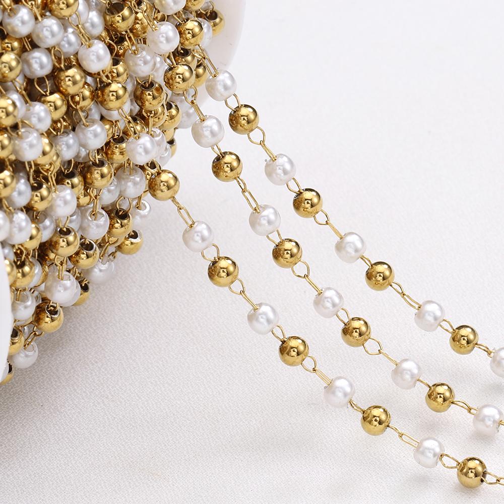 2meters 1meter Stainless Steel Imitation Pearl Beads Chain Love Heart Beaded Necklace Bracelet Chain for Jewelry Making DIY