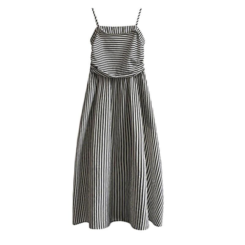 Tachibana summer new tube top contrasting color striped dress women's high sense temperament high waist and thin