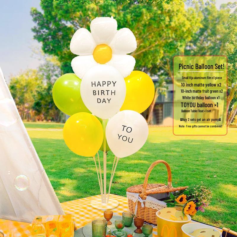 Smiley Daisy Balloon Set: Picnic & Birthday Photo Props for Kids