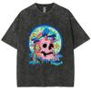Funny Skull Print Ladies T-Shirt Unisex Wash Loose Oversized Short Sleeve Street Top Tee Summer
