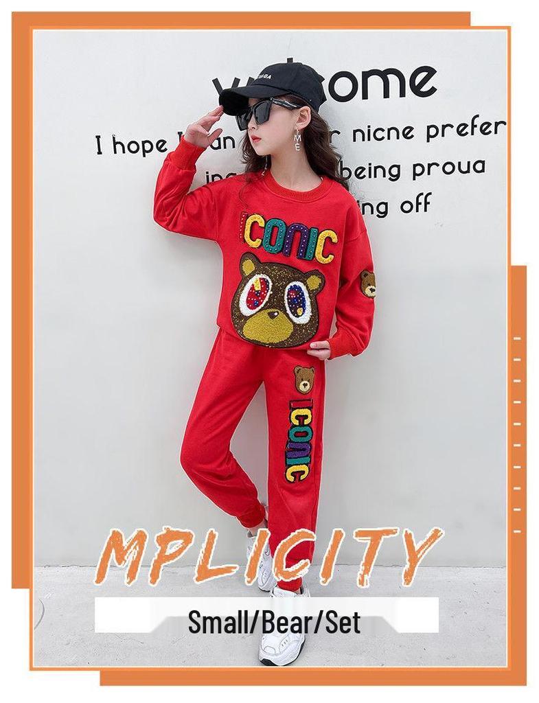 Girls' Trendy Spring Two-Piece Suit: Stylish Sweater & Print Sports Leisure Set
