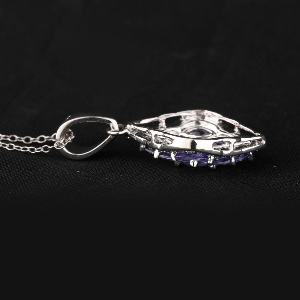 Tanzanite Marquise & White Topaz Pendant 925 Sterling Silver Rhodium