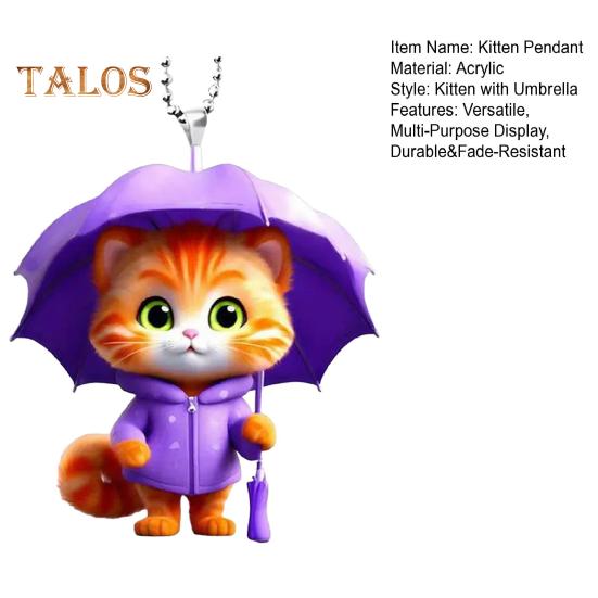 Umbrella Cat Pendant Car Rearview Mirror Charm Kitten 2D Acrylic Car Ornament Cartoon Hanging Decoration for Car Interior Home Window Keys