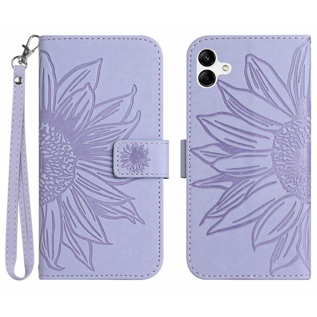 HT04 For Samsung Galaxy A06 4G Case Sunflower Leather Wallet Phone Cover with Wrist Strap