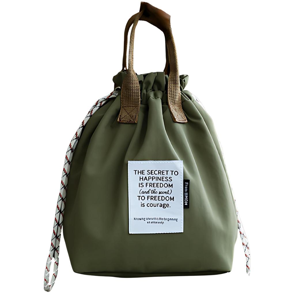 Mellbo Lunch Bag, Insulated, Drawstring, Bento Box, Rice Ball, Compact, Amazing Storage Capacity, Holds Up To 6 Cans, Wide Gusset, Freestanding