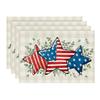 American Flag Stars Eucalyptus 4th of July Placemats Set of 4, 12x18 Inch Seasonal Patriotic Memorial Day Table Mats
