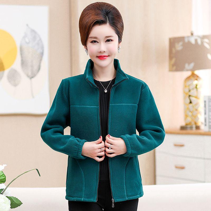 

Спортивная куртка для женщин среднего и пожилого возраста на осень и зиму, утолщенная, из искусственной овечьей шерсти, свободного кроя, для улицы, для мамы M озеро синий