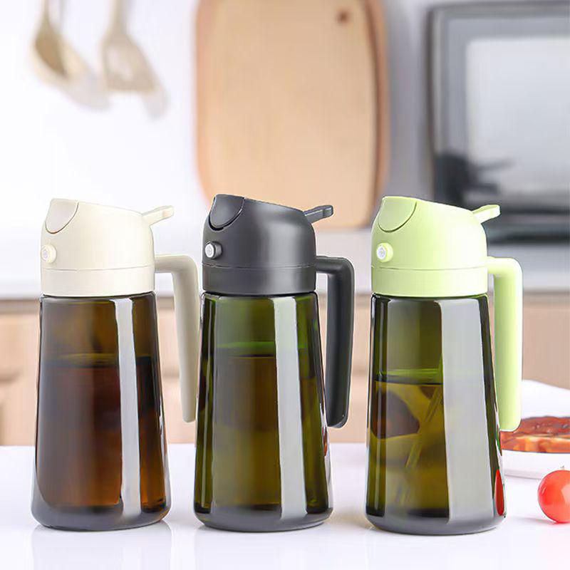 Dual-Use Glass Oil Spray Bottle for Air Fryer - Leak-Proof, Non-Stick Atomizing Dispenser 470ml Dark Green Bottle - Green Lid