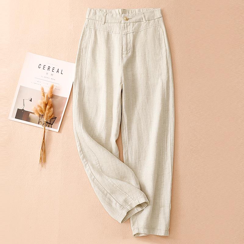 Women's Summer 2025 White Tencel High Waist Harem Pants - Lightweight Nine-Point Cotton Linen Carrot Straight Leg Design