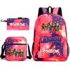 Mochila escolar de grande capacidade com alça de ombro; conjunto de estojo de lápis de três peças para estudante
