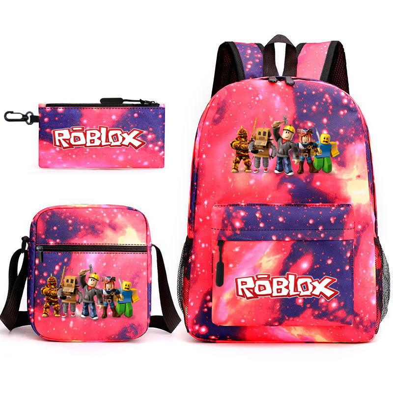 Mochila escolar de grande capacidade com alça de ombro; conjunto de estojo de lápis de três peças para estudante