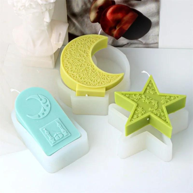 Top Quality Handmade Aroma Candle Resin Silicone Mold Islam Muslim Ramadan Decoration Eid Mubarak Ramadan Moon Star Candle Mold