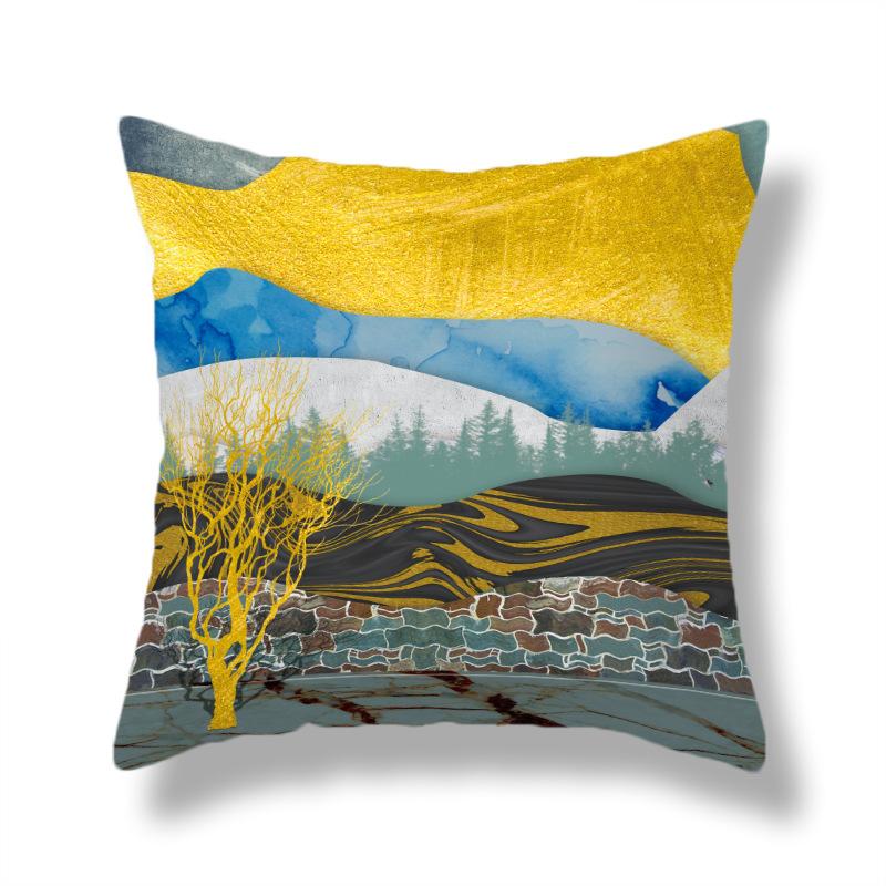 45X45CM Creative Hand-painted Natural Scenery Cushion Cover Sofa Office Seat Cushion Cover Creative Ornaments Home Decoration
