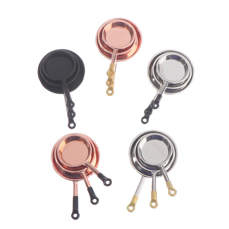 3Pcs/Set Dollhouse Miniature Metal Saucepan Simulation Kitchen Pan Model Toys