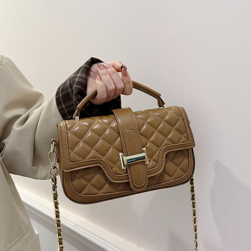 Light luxury texture rhombus portable small square bag women's fashion popular simple shoulder bag versatile chain messenger bag