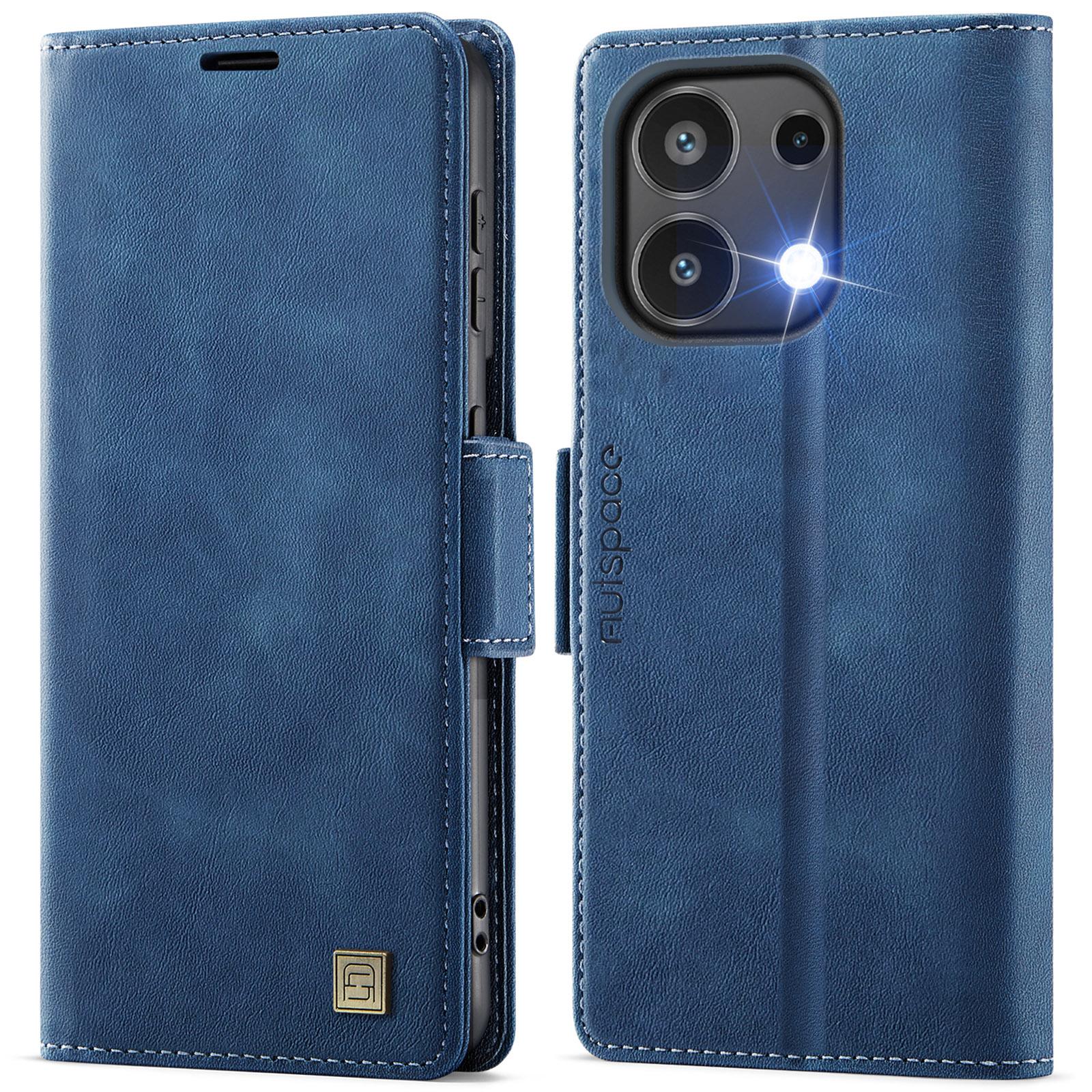 

For Xiaomi Redmi Note 13 4G Case AUTSPACE A11 RFID Blocking Retro Leather Cell Phone Wallet Cover Blue