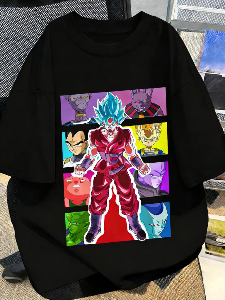 Black Plus Size Tshirt Dragon Ball Anime Print Men Women Summer Casual Parent Child Top Harajuku Style Y2K Street Fashion