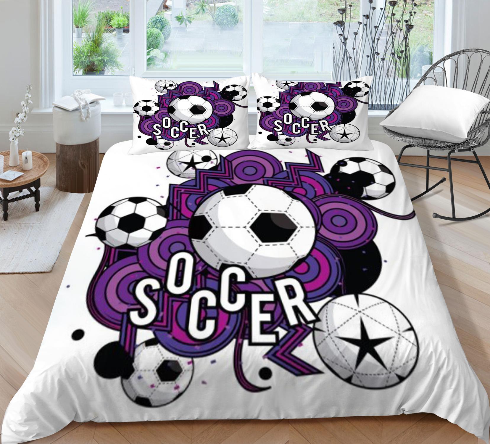 

3D комплект постельного белья для футбола с белым фоном, пододеяльник для футбола, наволочка, 2 или 3 предмета, украшение для спальни для мальчиков и мужчин, футбольных болельщиков Baby 100x135cm