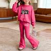 Kids Printed Long Sleeve Neck Top and Pants Set, Casual Loose Fit Outfit for Boys Girls