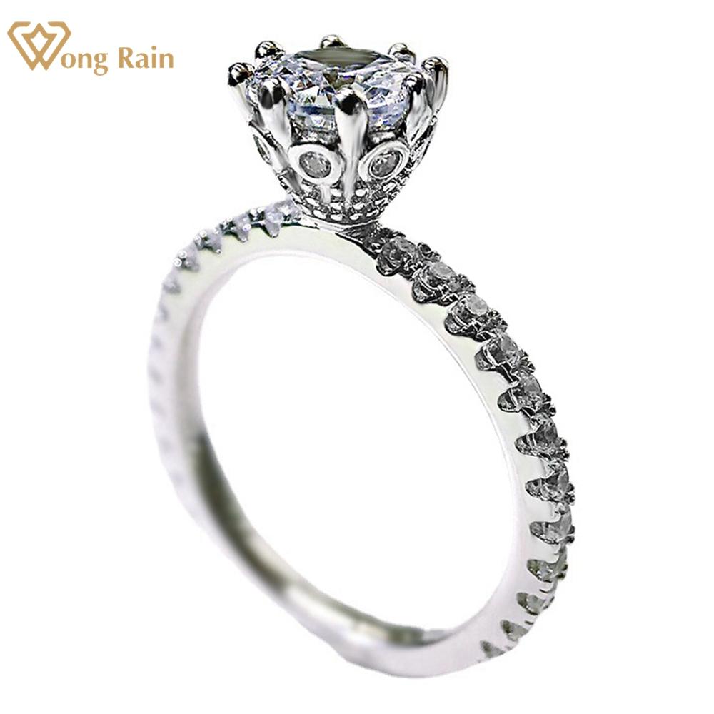 

Wong Rain, 100% стерлинговое серебро 925 пробы, 1 карат, цирконы AAAAA, драгоценный камень, обручальное, темпераментное, простое кольцо для женщин, ювелирное кольцо, размер 5-9 US 5 белого золота/белый
