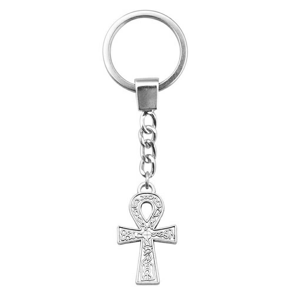 Gothic Floral Cross Keychain Religious Theme Pendant Key Ring 30mm Ring