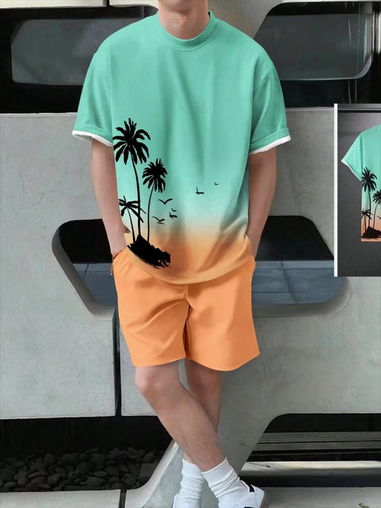 Hawaiian Beach 3D Printed Summer Men's T-shirt Set Sportswear Men's Clothing Short Sleeve Shorts Set Men's T-shirt Set