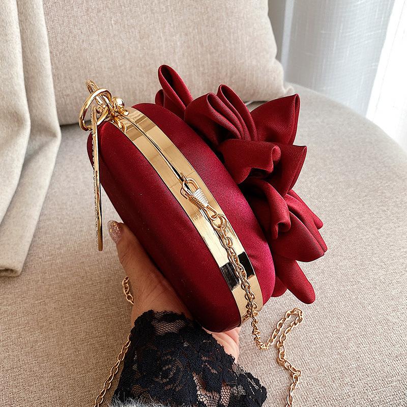 Red Flower Clutch Purse Women Round Evening Bag Crystal Diamond Wedding Silk Handbag Exquisite Chain Shoulder Bags
