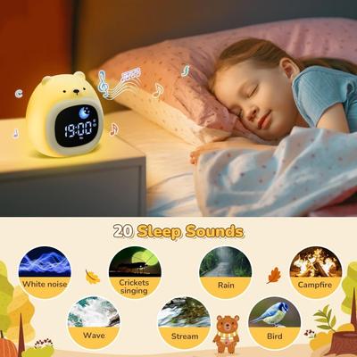 Alarm Clock for Kids Sleep Training Clock Cute Touch 9 Colors Night Light with White Noise Machine for Children Bedroom