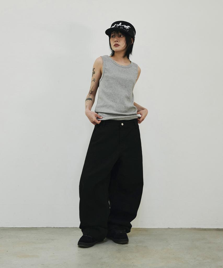 SCALLYWAG [Ryu Jung-Ran × Skelly Wung] Pull Up Straight Cotton Pants [Black]