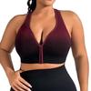 Women's Gradient Sport Shockproof Running Vest Bra with Front Zipper for Fitness & Yoga