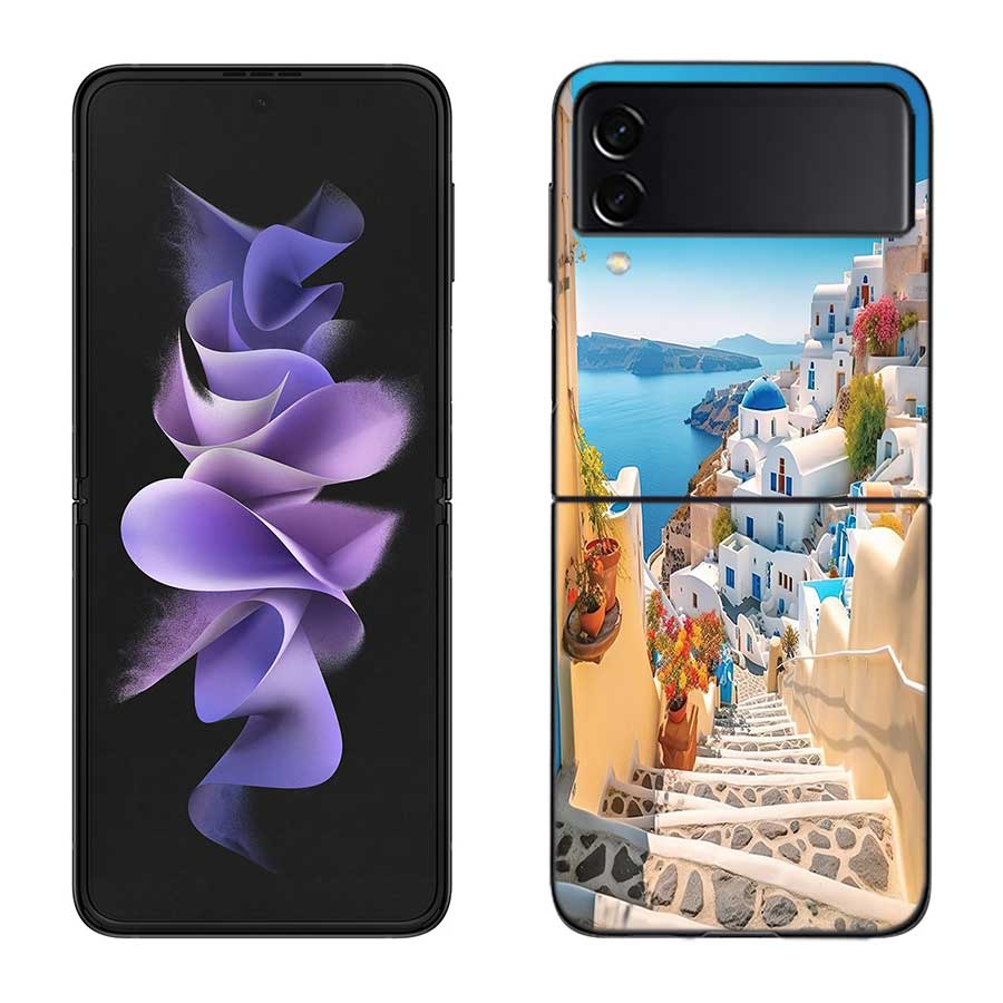 

Greece in summer. Santorini Case For Samsung Z Flip 6 5G Galaxy Z Flip 5 4 3 5G Black Hard Cell Phone Cover Luxury PC Shell Coqu Samsung Z Flip 5 5G