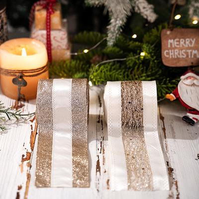 Christmas Ribbon Decorations European Style Gold Organza Mesh Garland for Holiday Decor Tree Gift Wrapping