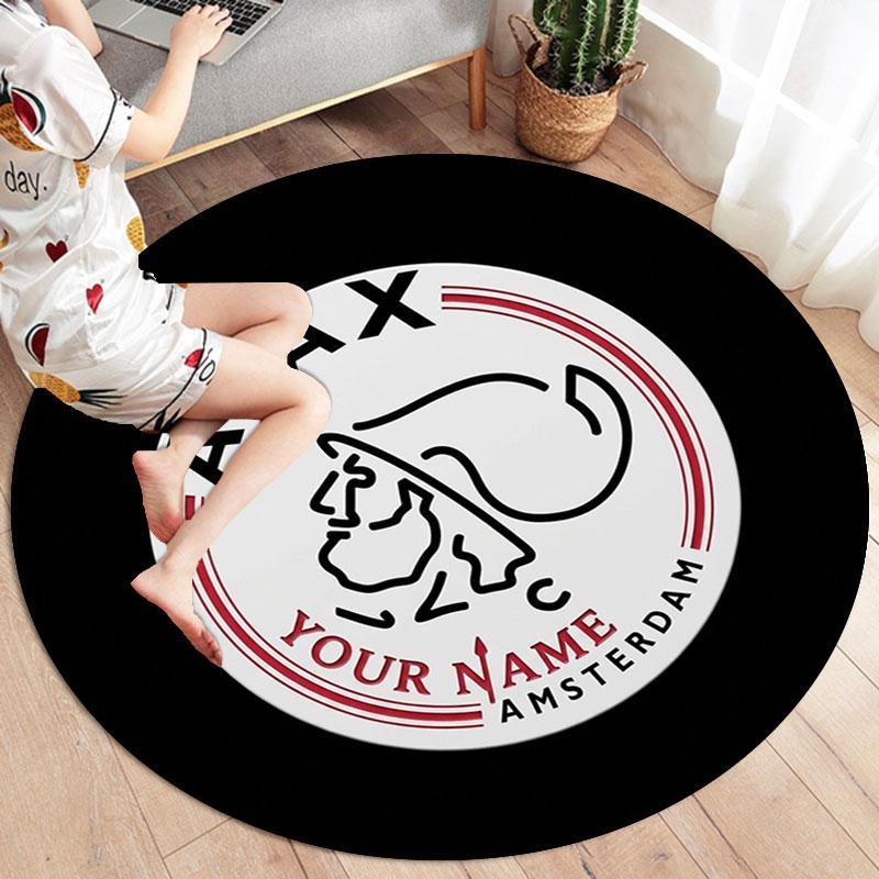 AFC Ajax Custom Name Round Area Rug,Carpet Rug for Living Room Bedroom Sofa Playroom Decor,Non-slip Floor Mat